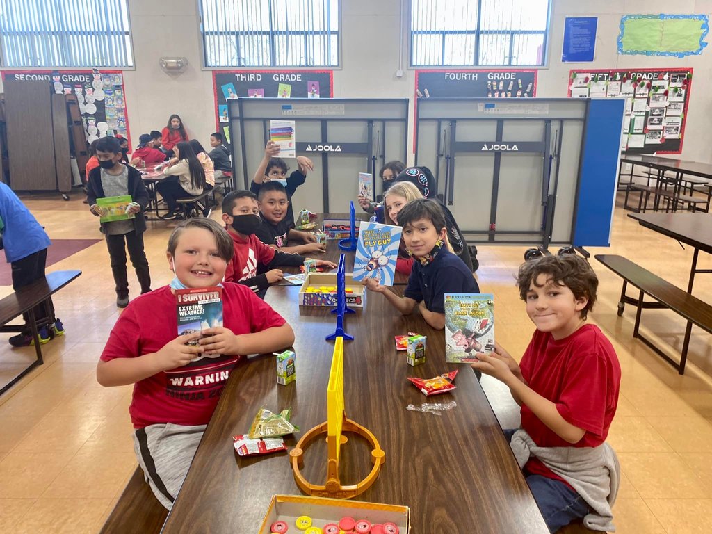 The top 3 A.R. ( Accelerated Reading) students in each 2nd through 5th grade class  enjoyed their celebration today that included games, activities, snacks and a free book! Special thanks to Mr. Burke for organizing and facilitating this wonderful event for our students!